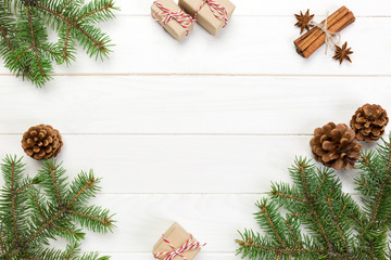 Christmas background with copy space, top view. holiday concept for you design on wooden table