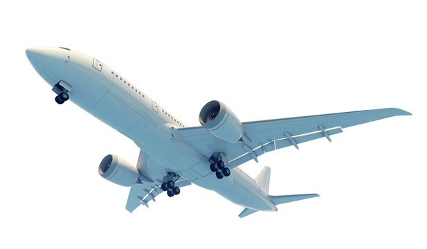 Commercial jet plane. 3D render. Bottom view side view