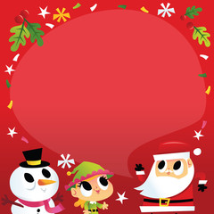 Super Cute Christmas Santa And Friends Speech Bubble Copy Space