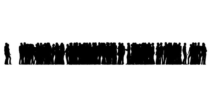 A crowd of people are standing. People silhouettes on white