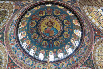 Painting of the dome from the inside in the church of St. Nicholas the Wonderworker in the city of Evpatoria, Crimea, Russia
