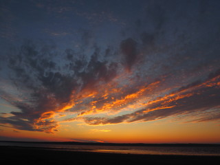 Sunset. On the big river. Beautiful sky. Summer. Russia, Ural, Perm region