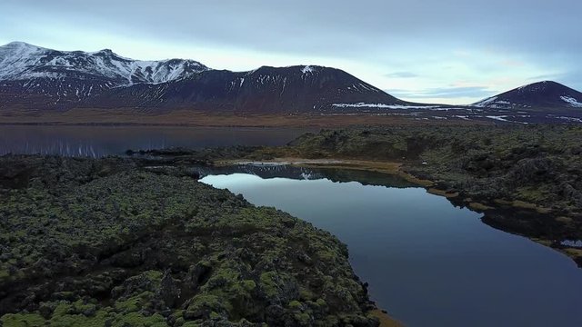 Aerial Drone Video of Iceland Landscape with Mountains and Lake P2
