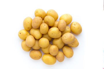Young potato isolated on white background. Harvest new. Flat lay, top view