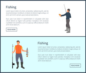 Fishing Hobby of People Set Vector Illustration