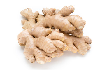 Ginger bio and lemon on white background.