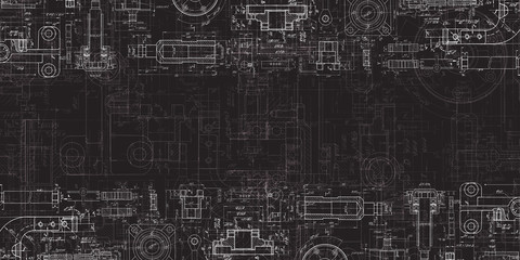 Technical Drawing on a black background.Mechanical Engineering drawing