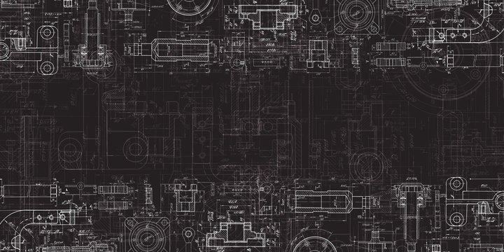 Technical Drawing on a black background.Mechanical Engineering drawing