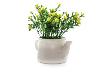 Artificial plastic flowers isolated on white background.