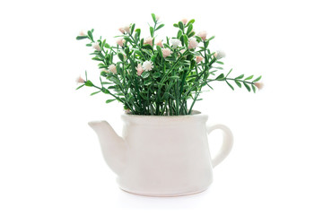 Artificial plastic flowers isolated on white background.