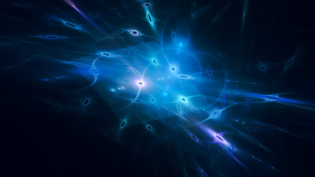 Blue glowing qubits abstract background