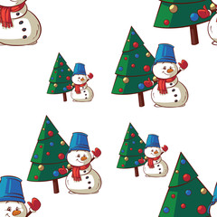 Snowman and Christmas tree pattern