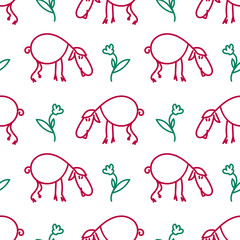 Seamless pattern with sheeps on the meadow. Funny lamb. Vector EPS10. Clipping mask applied. This pattern is available as Swatches.