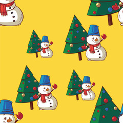 Snowman and Christmas tree pattern