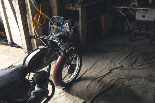 Motorbike standing in garage