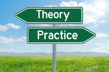 Two green direction signs - Theory or Practice
