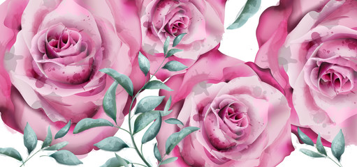 Delicate rose flowers banner watercolor Vector. Beautiful vintage pastel colors floral decor posters