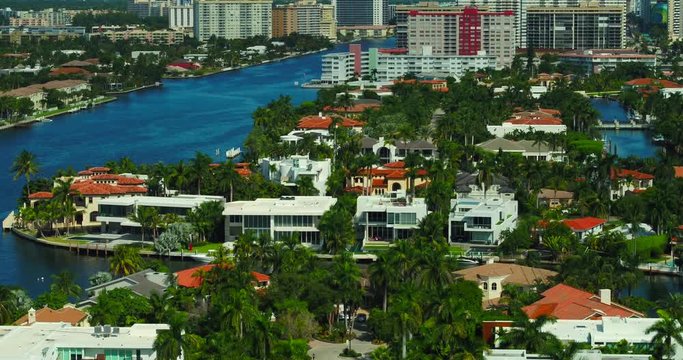 Modern mansions waterfront Miami drone video