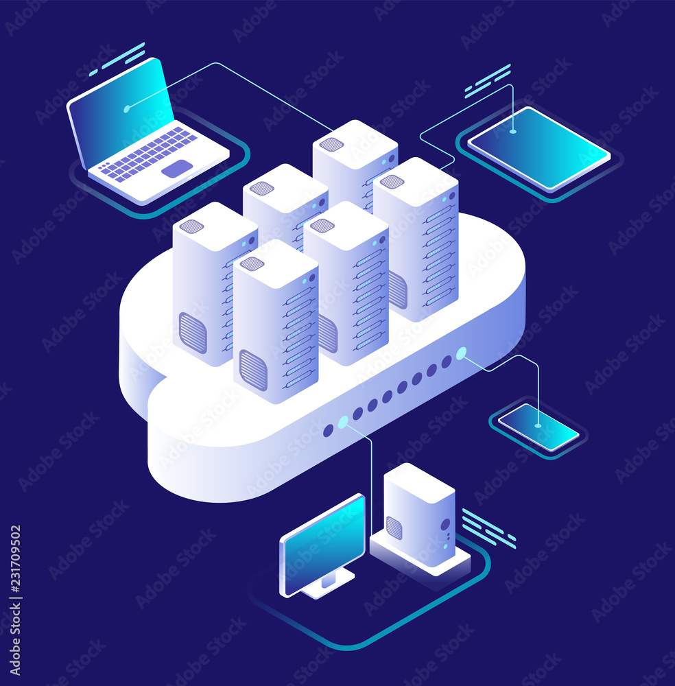 Poster cloud computing concept. computing network, cloud smartphone app. data storage technology 3d vector 