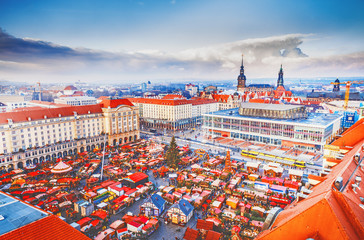 Christmas Market Striezelmarkt in Dresden, Germany. View From Above. Christmas Market - Traditional...