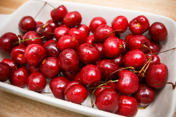 Close up of pile of ripe cherries