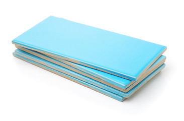 Stack of blue wall ceramic tiles