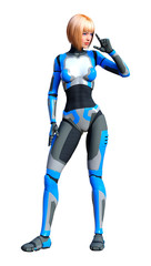 3D Rendering Female Robot on White