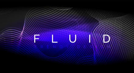 Neon glowing fluid wave lines, magic energy space light concept, abstract background wallpaper design, ripple texture illustration