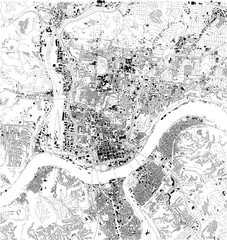 Mappa satellitare di Cincinnati, Ohio, strade cittadine. Mappa stradale, centro città. Stati Uniti d'America