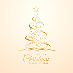 Vector Abstract cover Golden Christmas Tree, with text