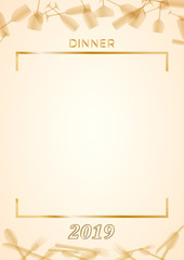 2019, New Year's Eve dinner, template for poster, cover and menu. Vector illustration