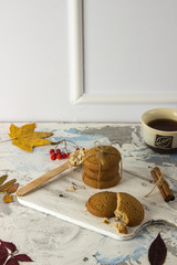 oatmeal cookies on the background of a granite table and a white wall