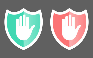 Security shield icon.Shield with hand block and unlocked