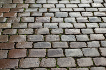 Kopfsteinpflaster des Prinzipalmarktes in Münster, Westfalen, Deutschland