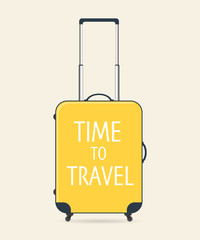 Vector illustration of travel bag. Front view. isolated on white. time to travel. Color plastic travel bag vector illustration. Travel concept.