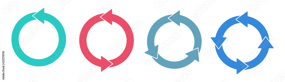 Wall mural set arrows rotation circle. recycling flat vector icon. arrows flat vector icon.4 arrow pictogram re