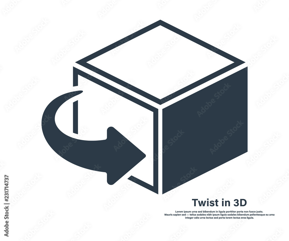 Poster twist in 3d.flip over or turn. view 3d flat icon. 3d cube logo design icon, vector illustration. fla