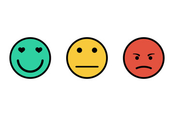 Feedback emoticon flat design icon set. Positive, negative and neutral faces collection. Smile icon