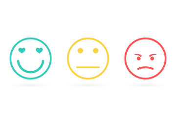 emotions Positive, negative and neutral faces. Red, yellow, green smileys emoticons icon negative, neutral and positive, different mood. Outline design. Vector illustration.Smile icon