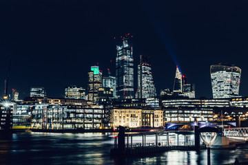 Fototapeta na wymiar City of London modern skyline business financial distict night lights