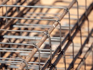 Selective focus steel tied in Construction site.