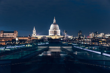 St Pauls Cathedral Millennium Bridge London city skyline at night