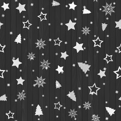Seamless Christmas background with tree, star and snow. Vector