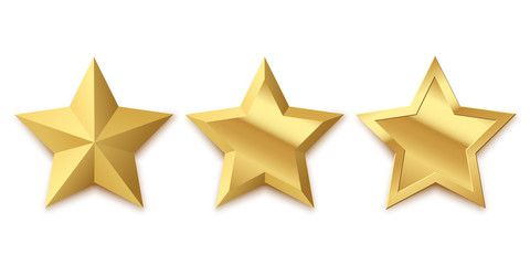 Golden star set isolated on white background. Vector design elements.