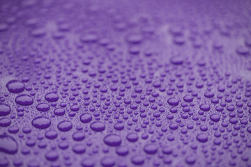 Closeup waterdrops on purple ceramic coated paint surface