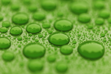 Closeup waterdrops on green ceramic coated paint surface