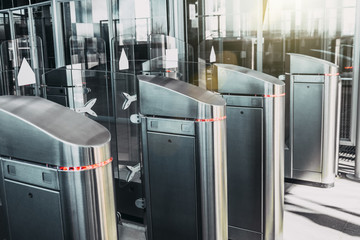 Turnstiles for the passage of subway trains transport.