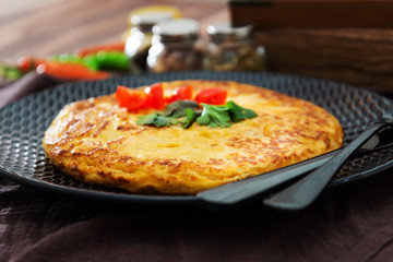 French Omelette with Potatoes, Mushroom and Salad