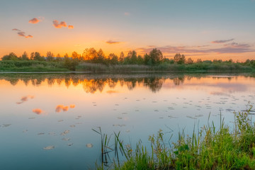 Summer sunset twilight on the river