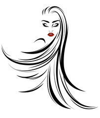 women long hair style icon, logo women on white background